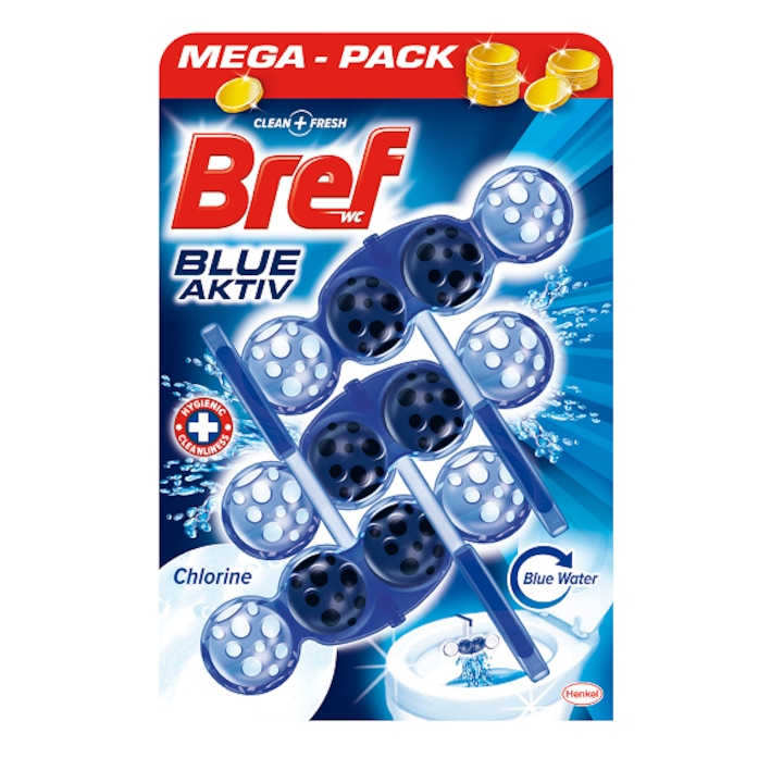 Odorizant toaleta Bref Blue Aktiv Chlorine, 3x50 g