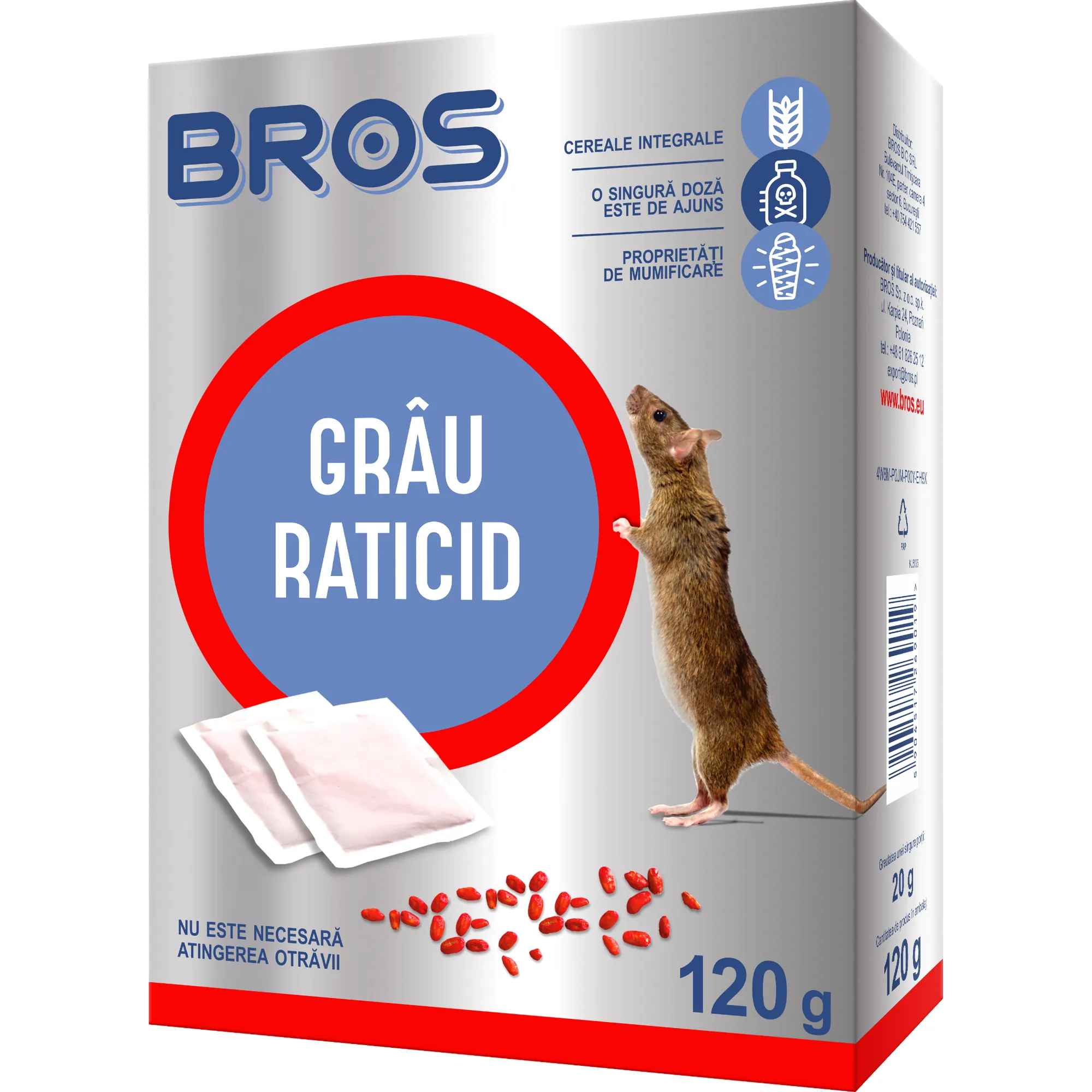 BROS Grâu raticid, 120 g (6 plicuri a 20 g)