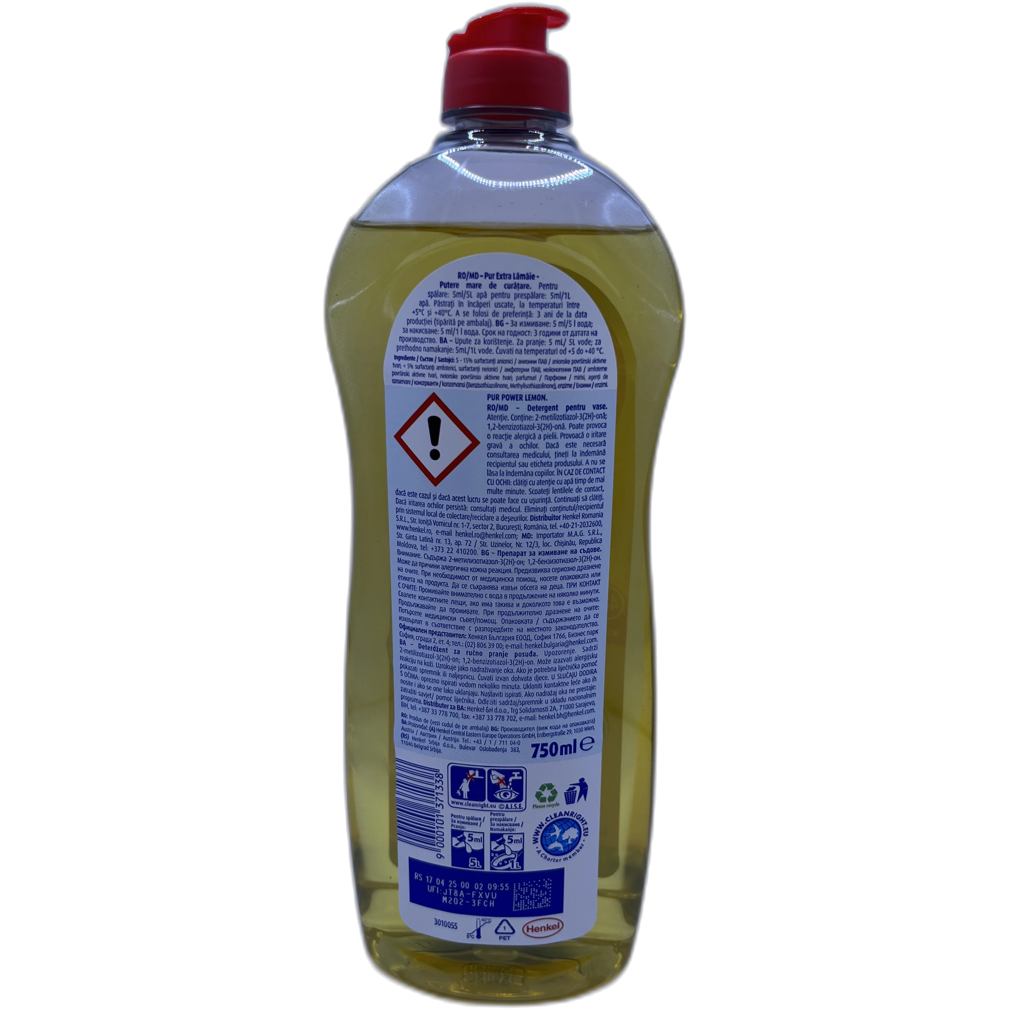 Detergent vase lichid Pur Power, Lămâie, 750 ml