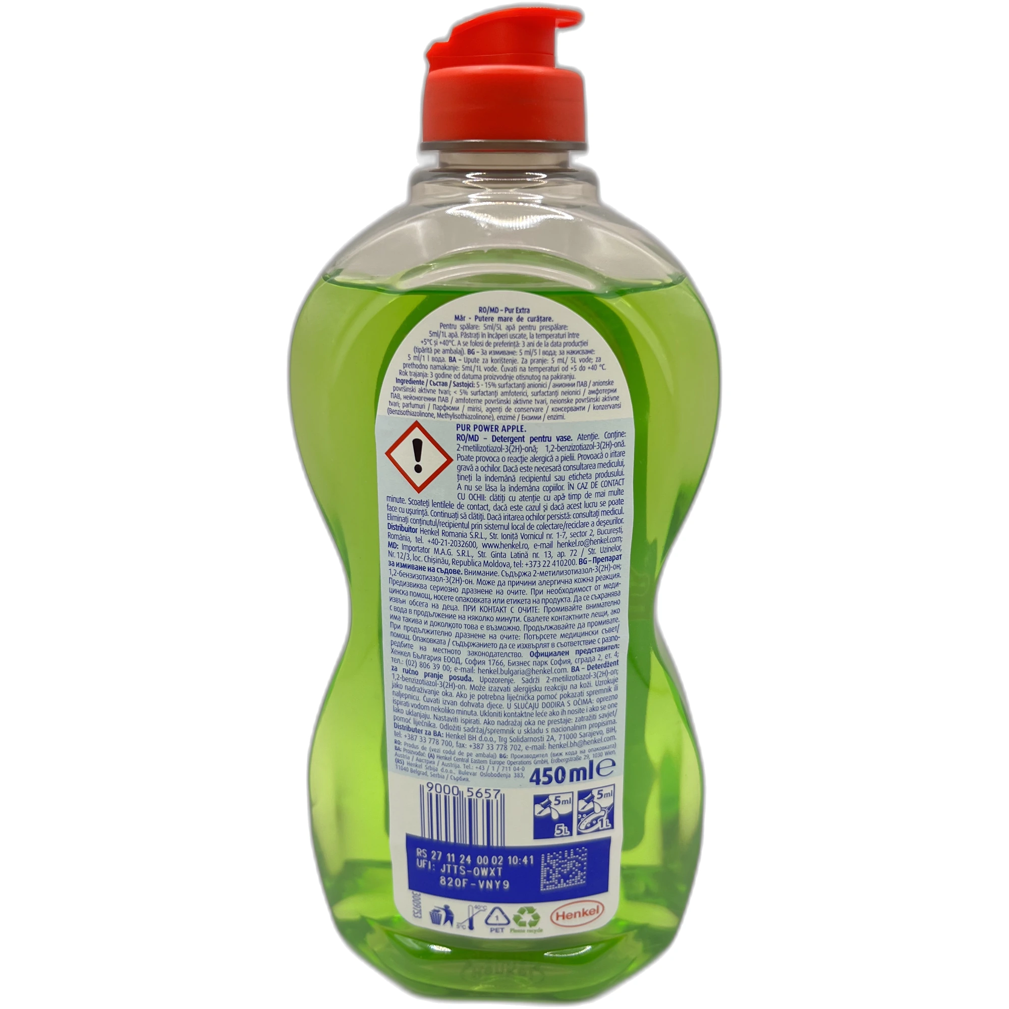 Detergent vase lichid Pur Power, Măr, 450 ml