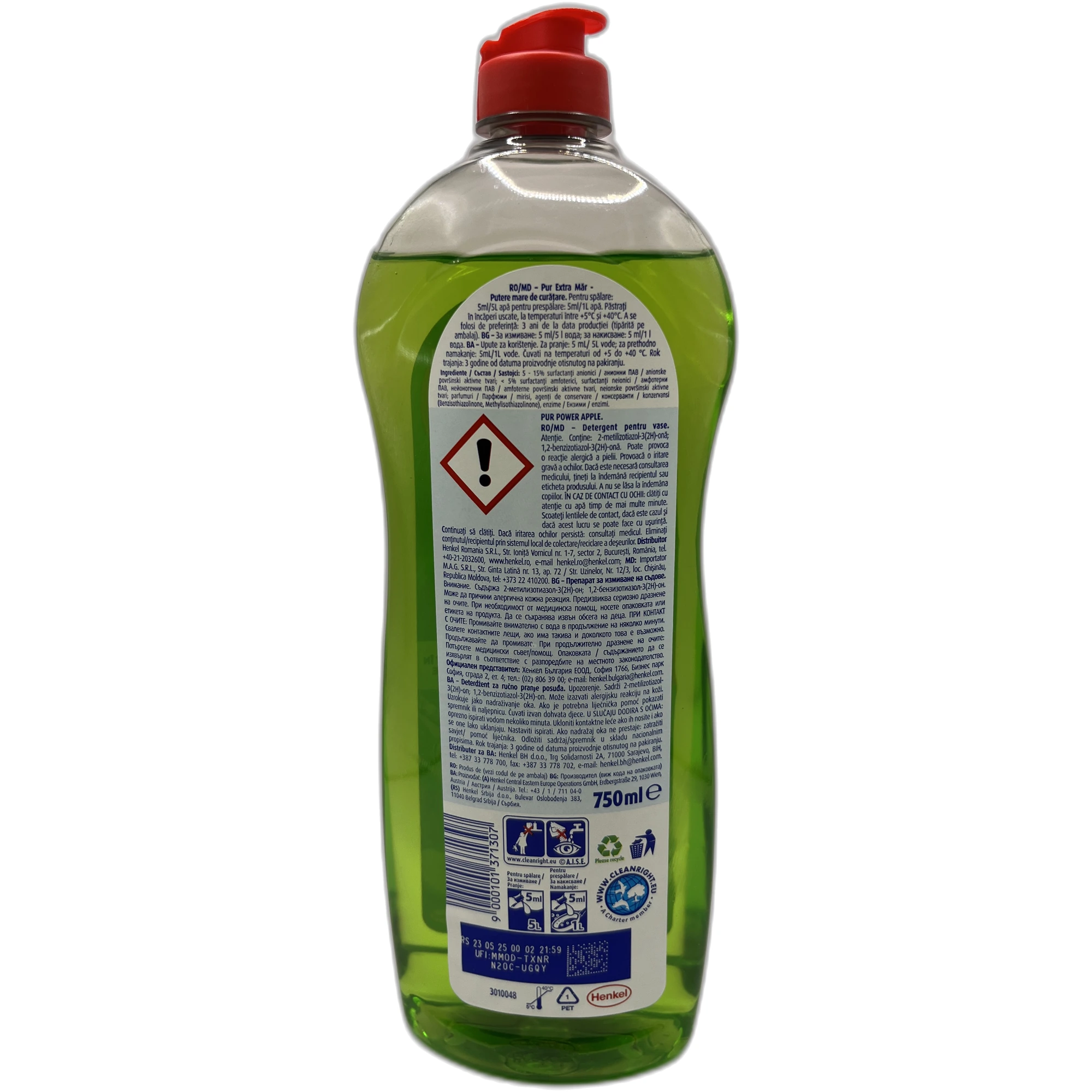 Detergent vase lichid Pur Power, Măr, 750 ml