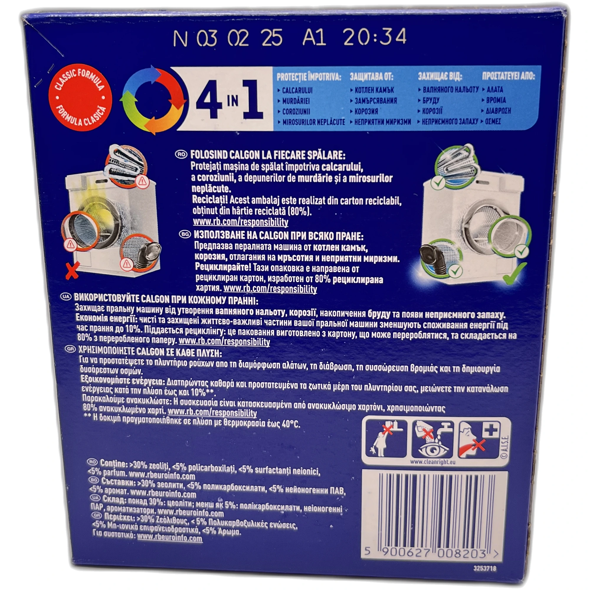 Calgon Original Power 4in1, 500 g – Protecție împotriva calcarului și murdăriei