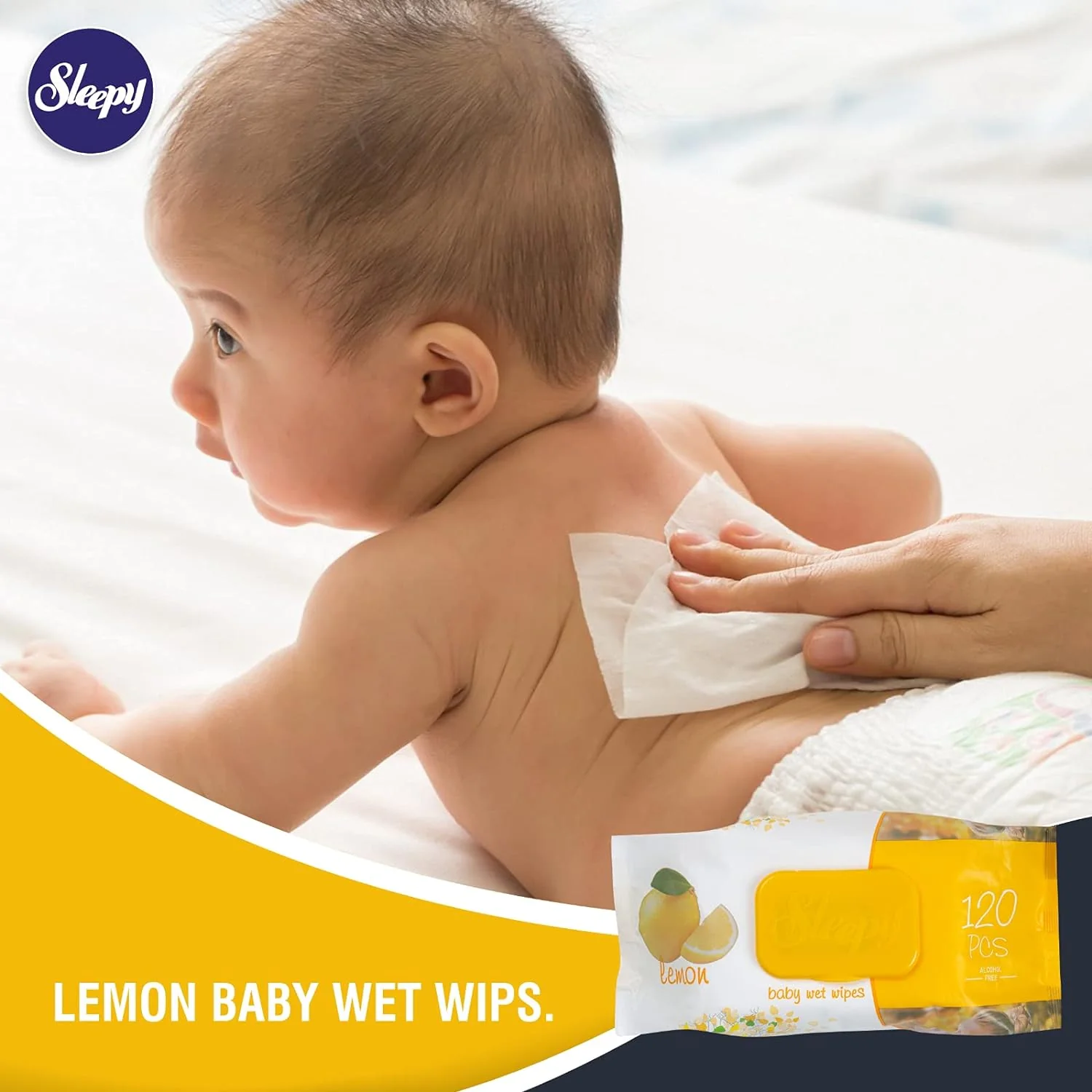 Șervețele umede pentru bebeluși Sleepy Lemon, 120 bucăți, aromă de lămâie