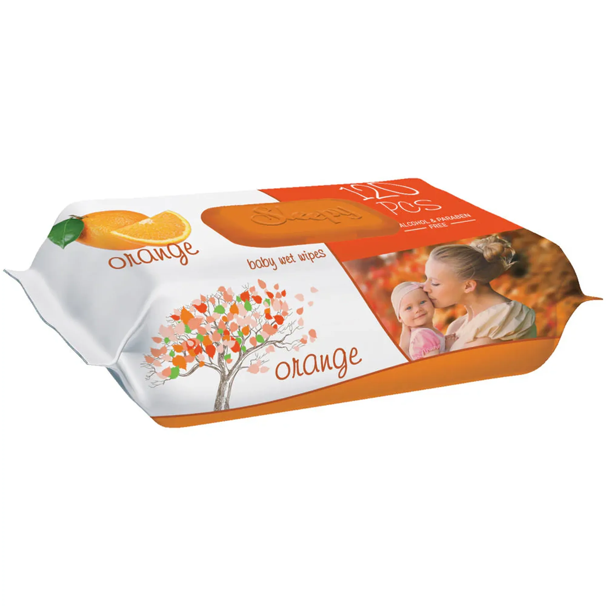 Șervețele umede pentru bebeluși Sleepy Orange, 120 bucăți, aromă de portocală