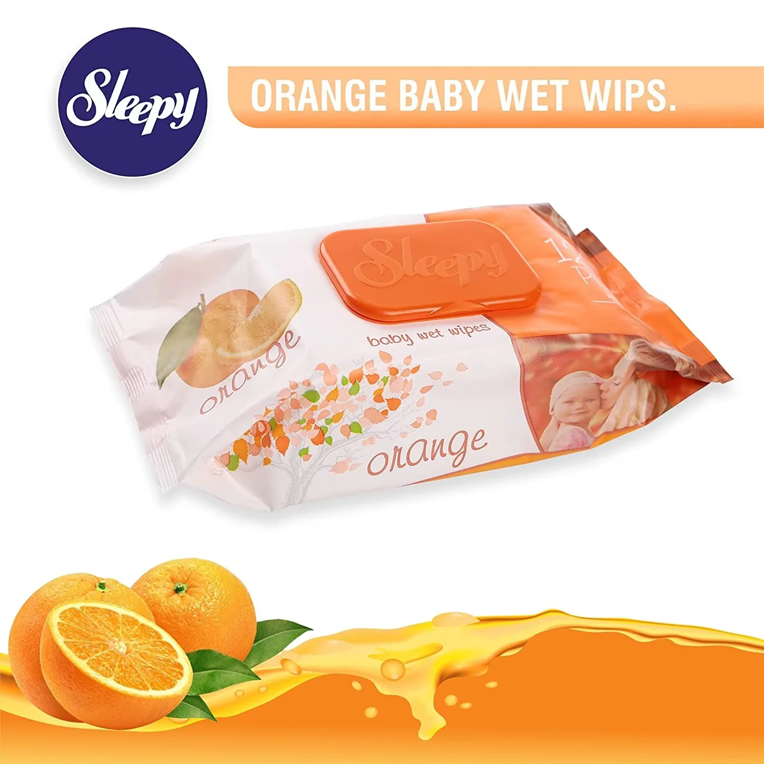 Șervețele umede pentru bebeluși Sleepy Orange, 120 bucăți, aromă de portocală
