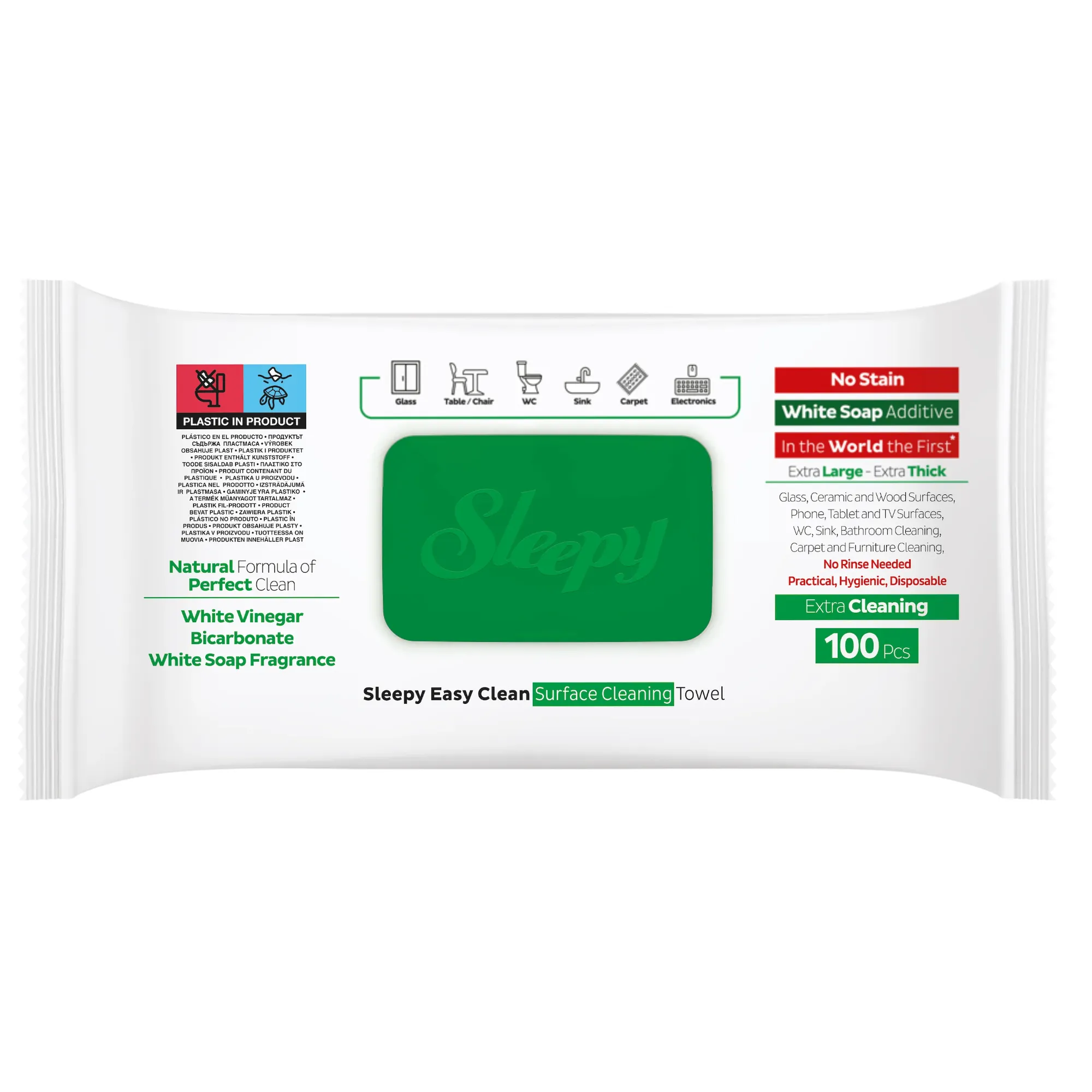 Șervețele umede Sleepy Easy Clean White Soap Additive multisuprafețe, 100 buc